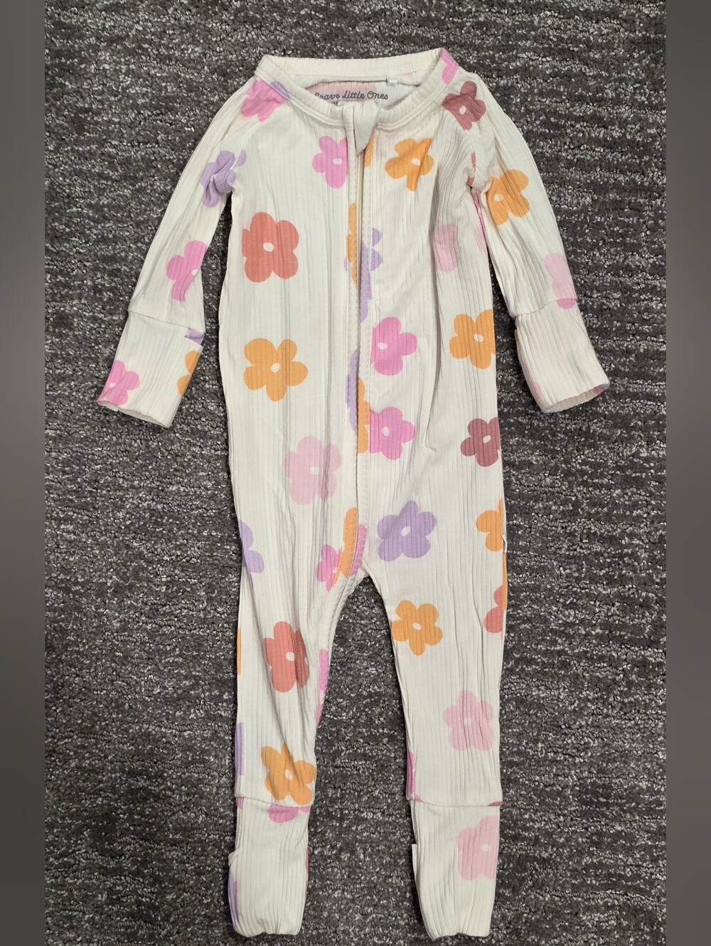 Cream Floral Ribbed Convertible 2- Way Zippered One-Piece